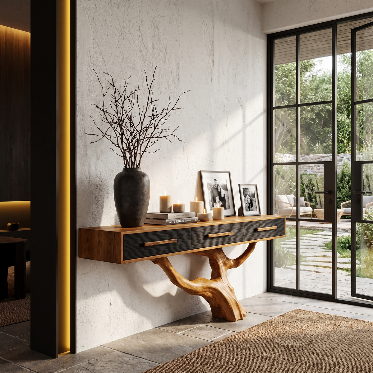 Statement Console Table With Nature Inspired Tree Base For Living Room - view 6 of 8