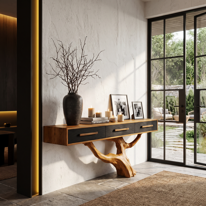 Statement Console Table With Nature Inspired Tree Base For Living Room - view 6 of 8