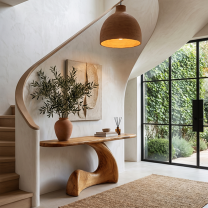 Organic Console Table With Sculptural Curved Wood Base For Entryway And Living Room - view 6 of 8