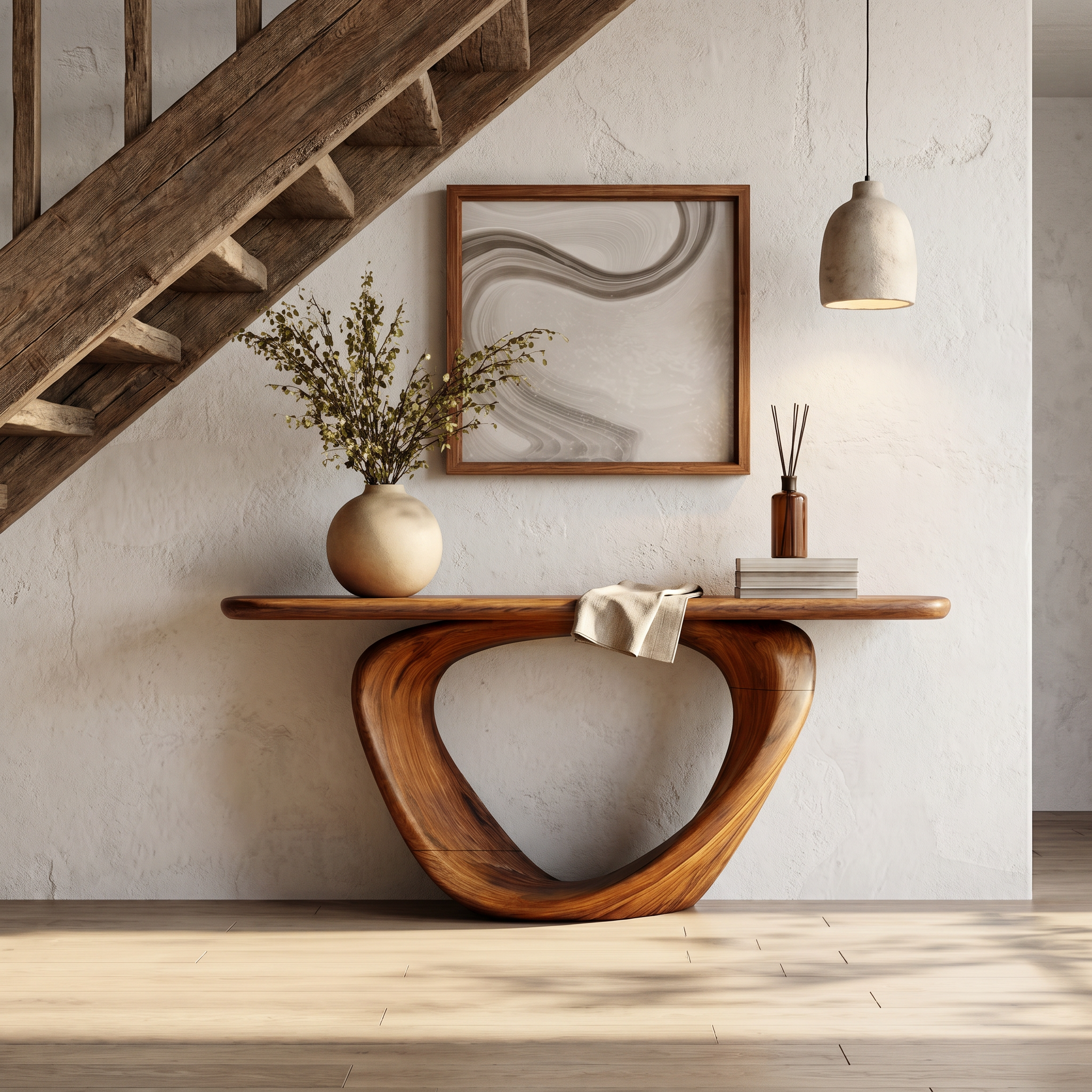 Sculptural Console Table With Loop Shaped Wooden Base Live Edge Console Table With Unique Sculptural Base Design - view 6 of 8