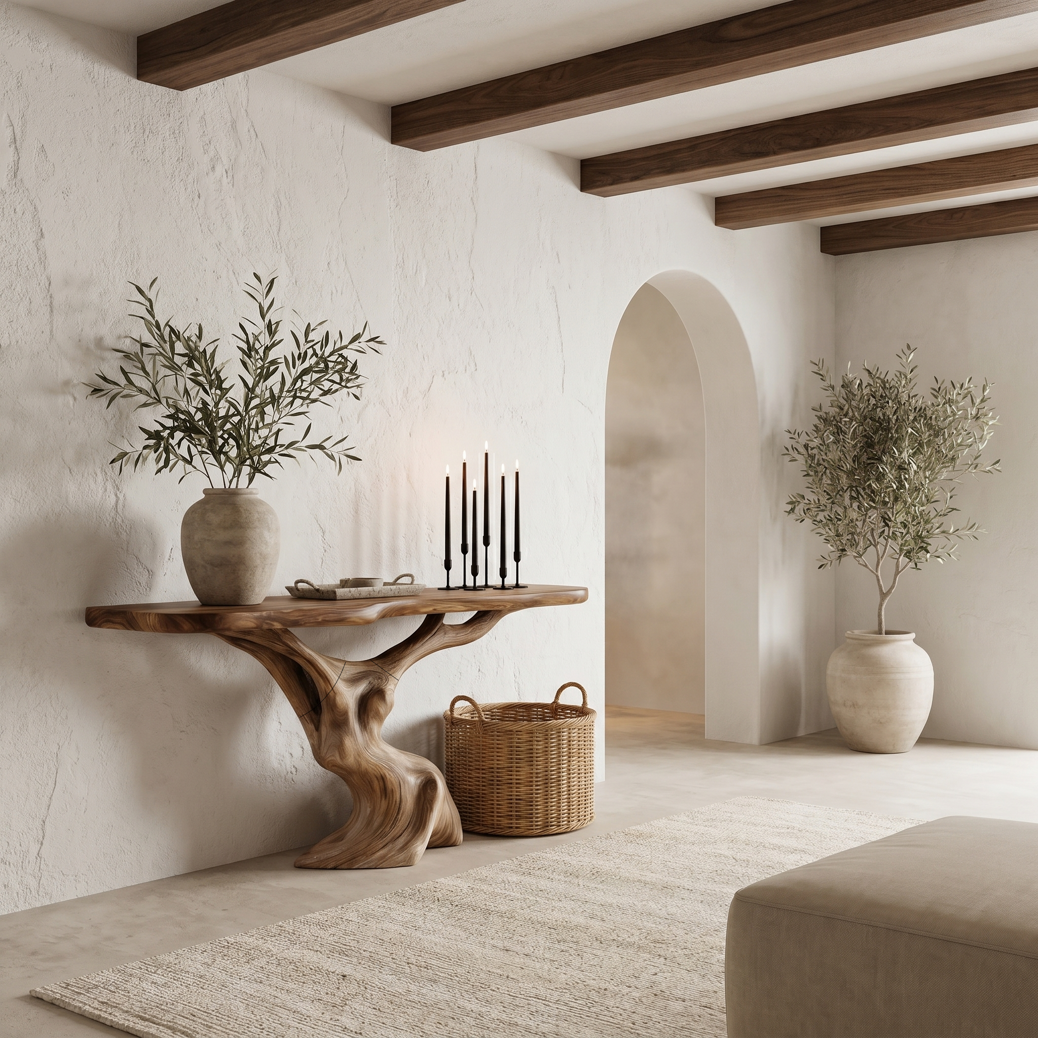 Rustic Organic Console Table With Unique Sculptural Tree Inspired Wood Base For Entryway And Living Room - view 6 of 8