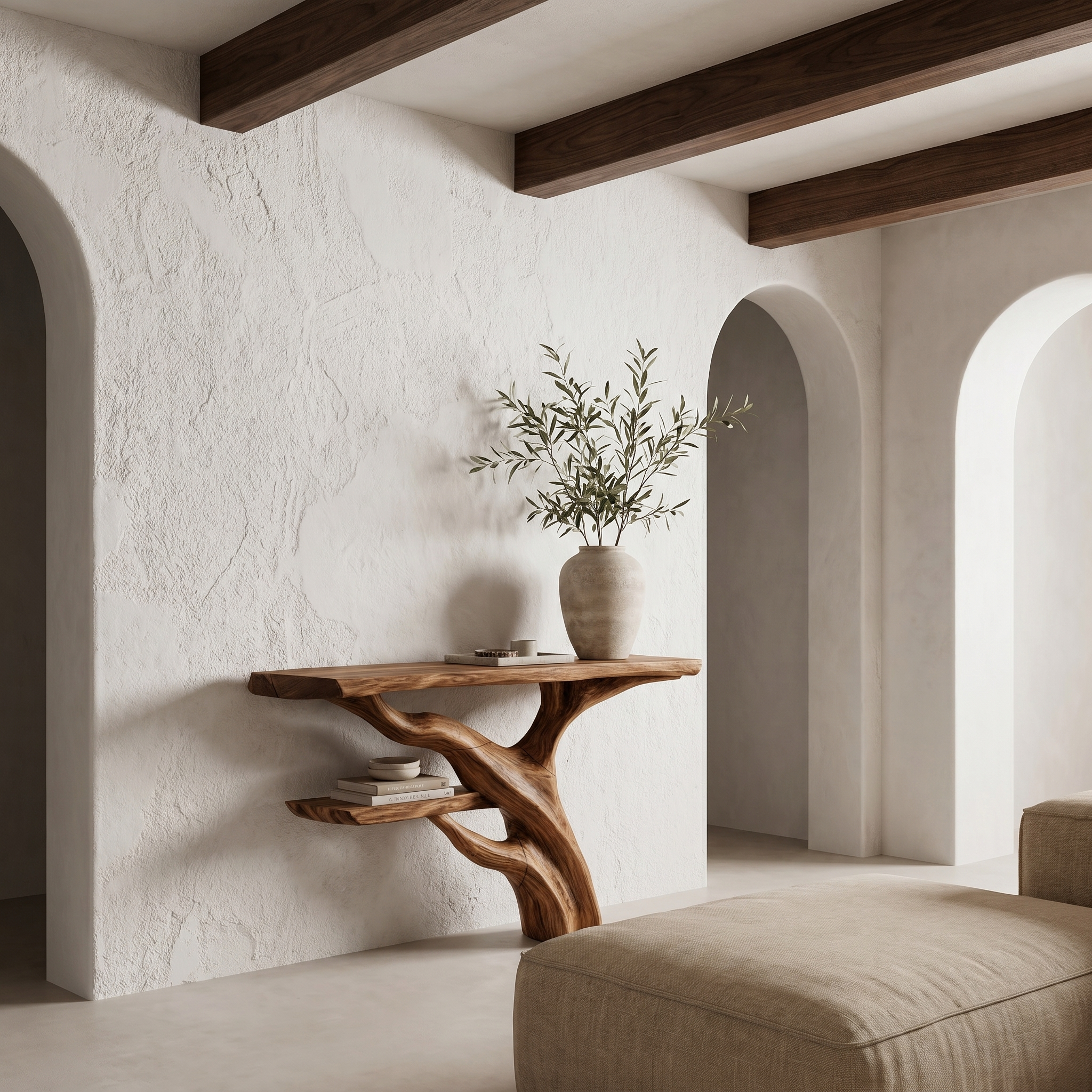Sculptural Console Table With Abstract Branch Inspired Base And Solid Wood Top For Entryway - view 6 of 8
