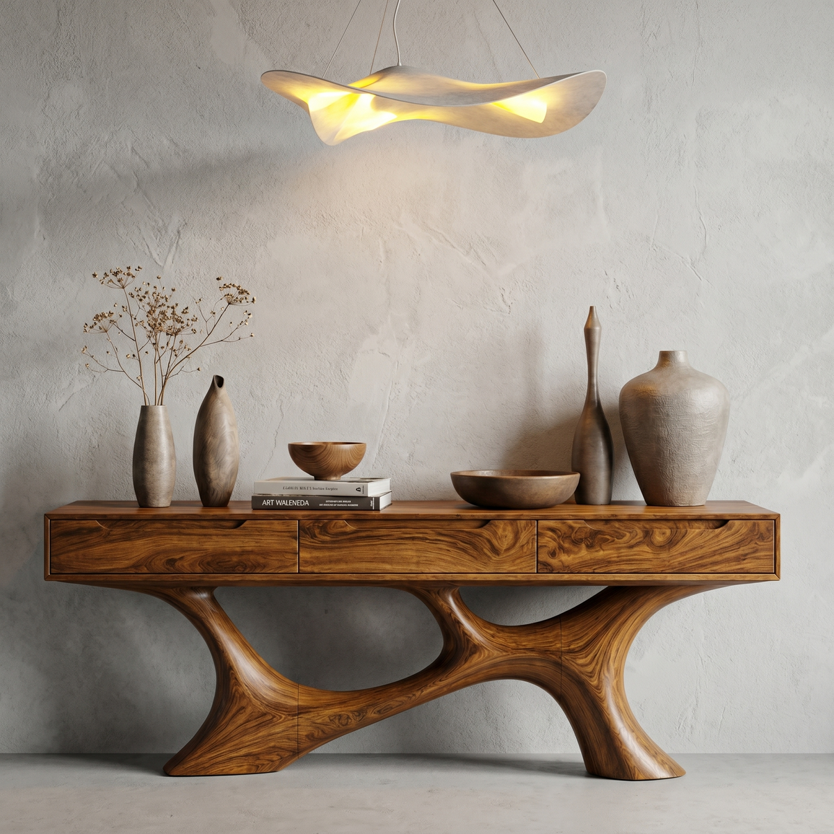 Modern Console Table With Built In Storage Cabinet And Sculptural Curved Wood Base For Entryway And Living Room - view 6 of 8