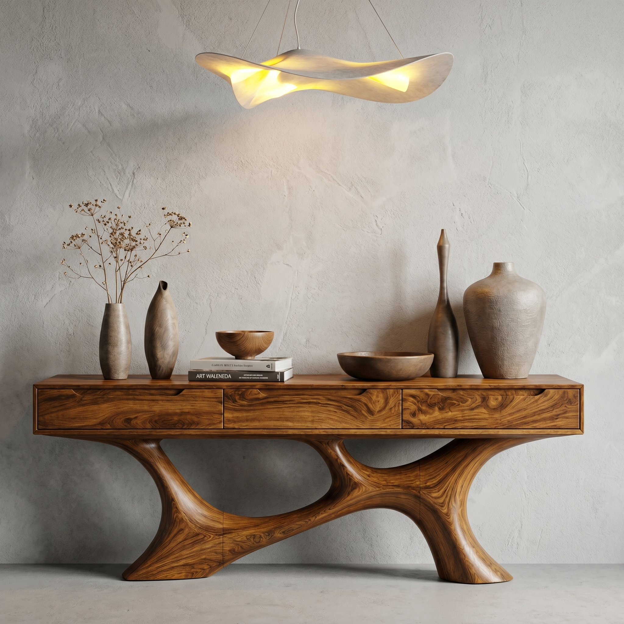 Modern Console Table With Built In Storage Cabinet And Sculptural Curved Wood Base For Entryway And Living Room - view 6 of 8