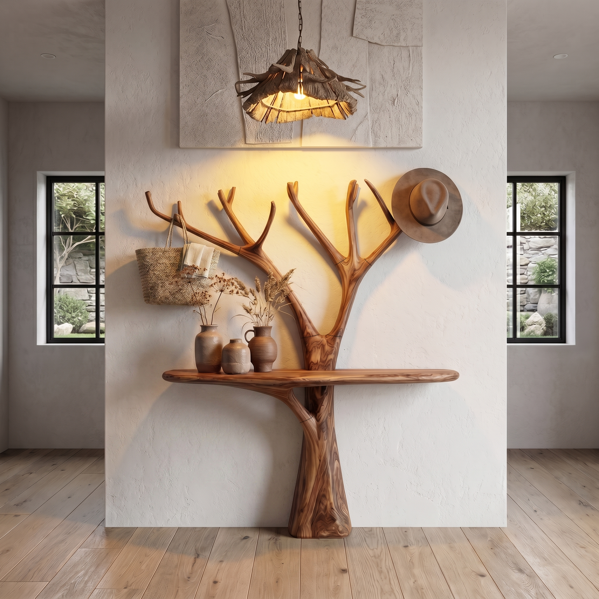 Rustic Organic Console Table With Tree Branch Wood Base For Living Room - view 6 of 8