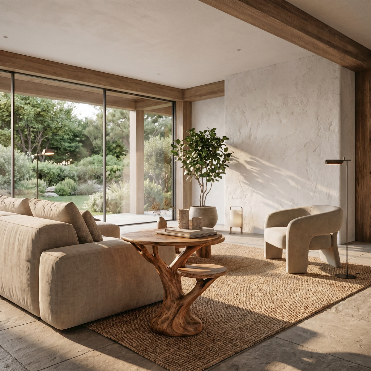 Organic Sculptural Side Table With Tree Inspired Solid Wood Base For Living Room And Bedroom - view 6 of 8