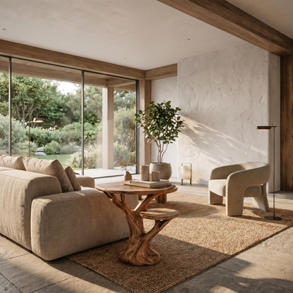 Organic Sculptural Side Table With Tree Inspired Solid Wood Base For Living Room And Bedroom - view 6 of 8