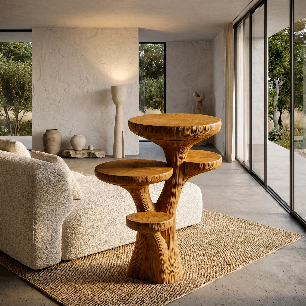 Rustic Sculptural Side Table With Handcrafted Solid Wood Pedestal Base For Living Room And Bedroom - view 6 of 8