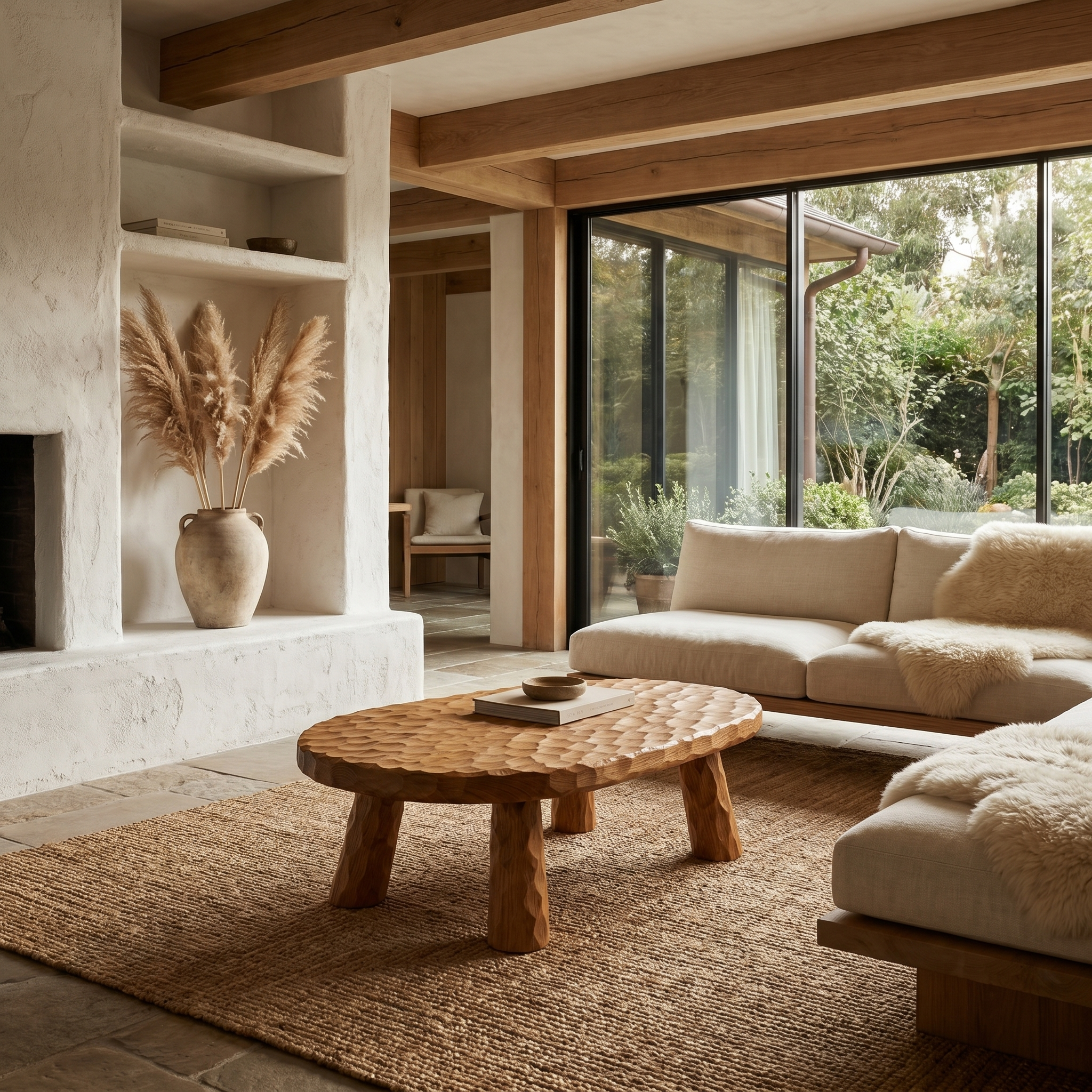 Rustic Coffee Table With Handcrafted Solid Wood Top And Chunky Pedestal Legs For Living Room - view 6 of 8