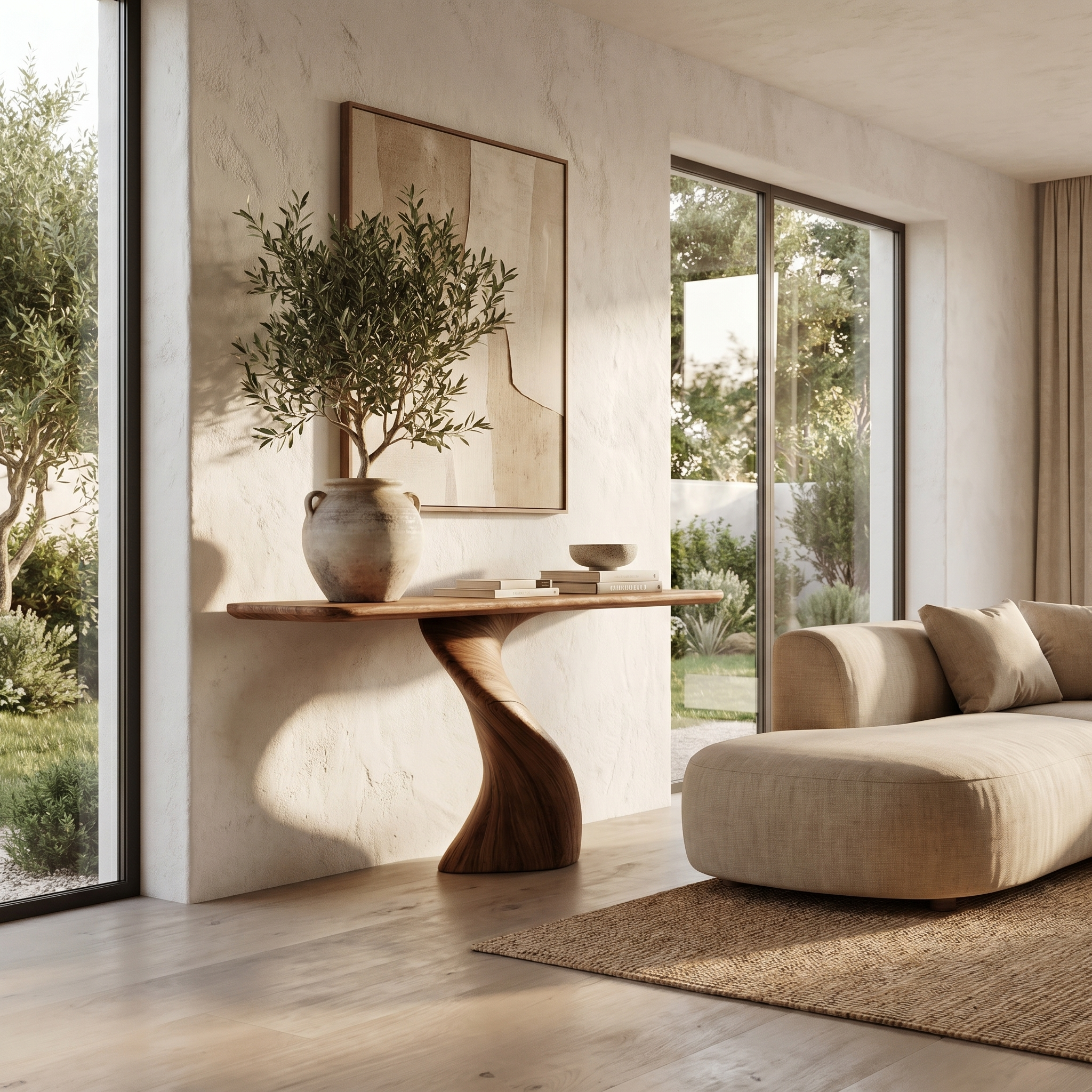 Modern Organic Console Table With Sculptural Twisted Solid Wood Base For Entryway And Living Room - view 6 of 8