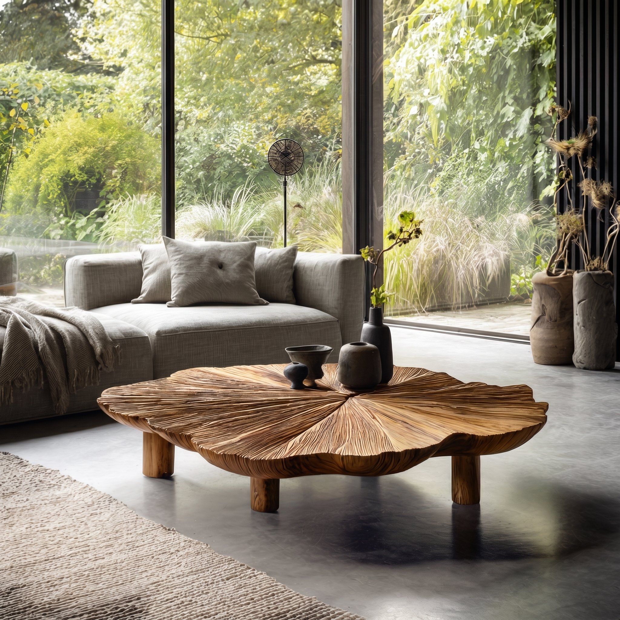 Organic Coffee Table With Hand Carved Solid Wood Design For Living Room - view 6 of 8