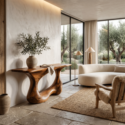 Contemporary Console Table With Artistic Open Loop Solid Wood Base For Living Room - view 6 of 8