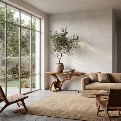 Organic Console Table With Sculptural Open Ring Wood Base For Entryway And Living Room - view 6 of 8