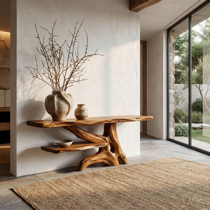 Contemporary Console Table With Sculptural Solid Wood Root Design For Entryway - view 6 of 8