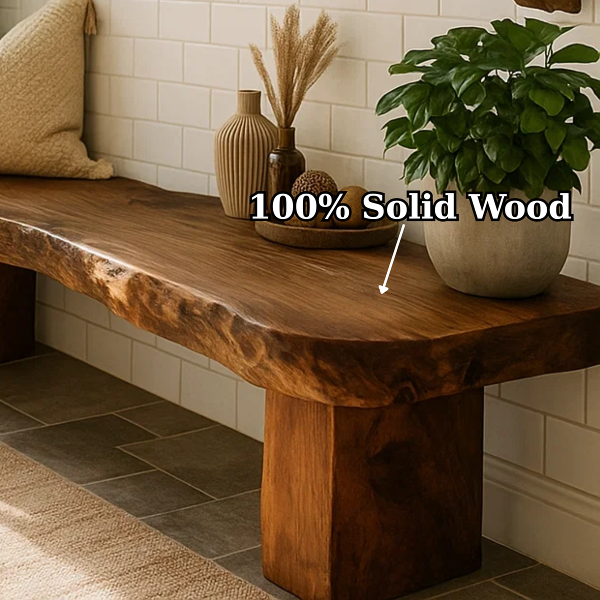Handcrafted Solid Wood Bench – Rustic Live-Edge Slab Entryway Seating - view 3 of 5