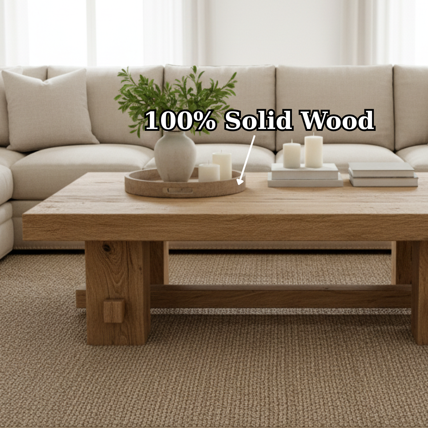 Handcrafted Solid Wood Coffee Table – Rustic Farmhouse Block Design for Living Room - view 6 of 6