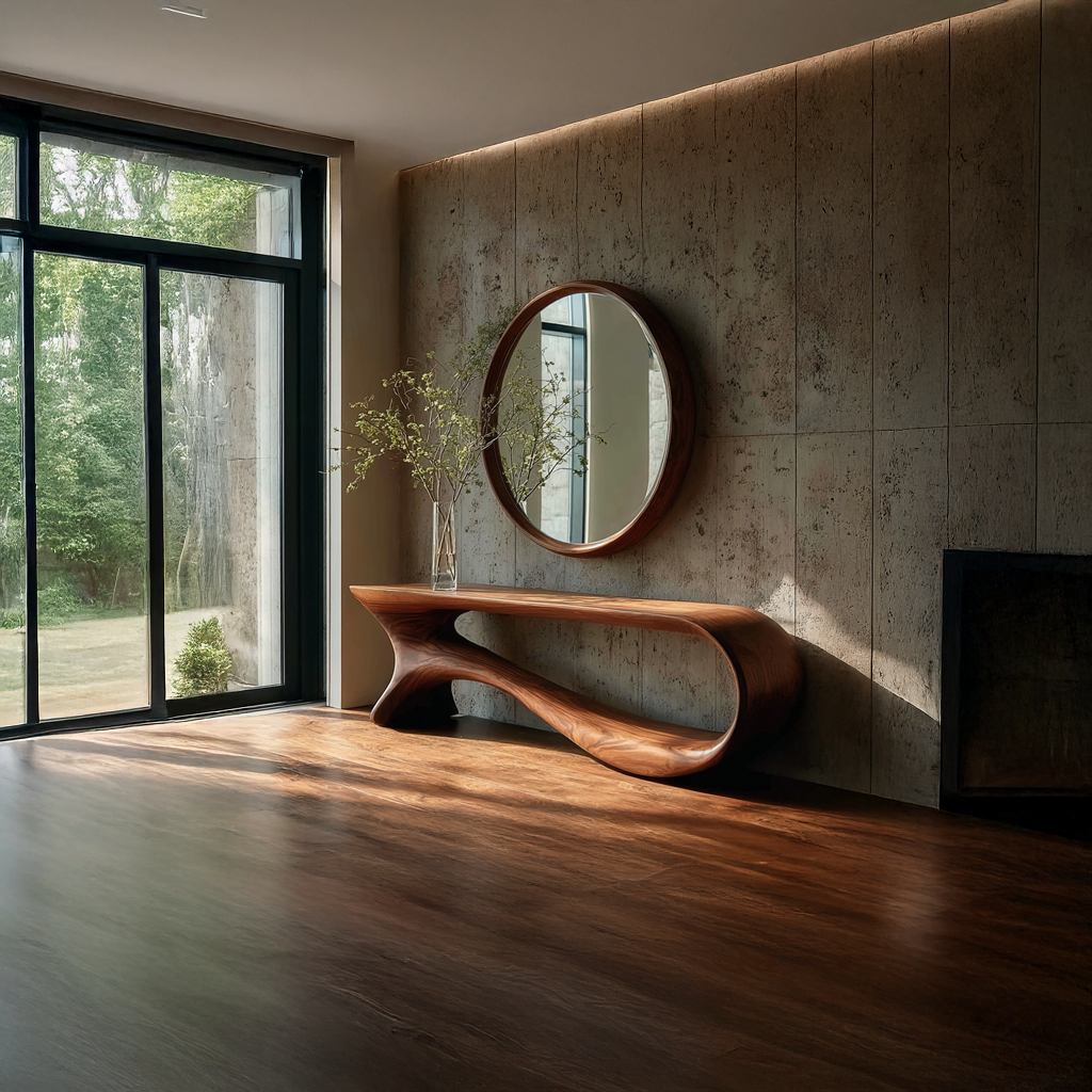 Mid Century Curved Console Table Modern Hallway Living Room - view 2 of 6