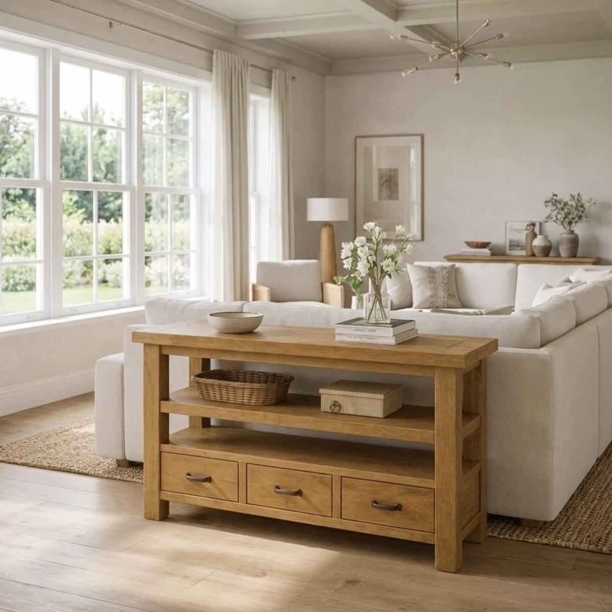 Solid Wood Console Table with Drawers and Open Shelf - view 2 of 9