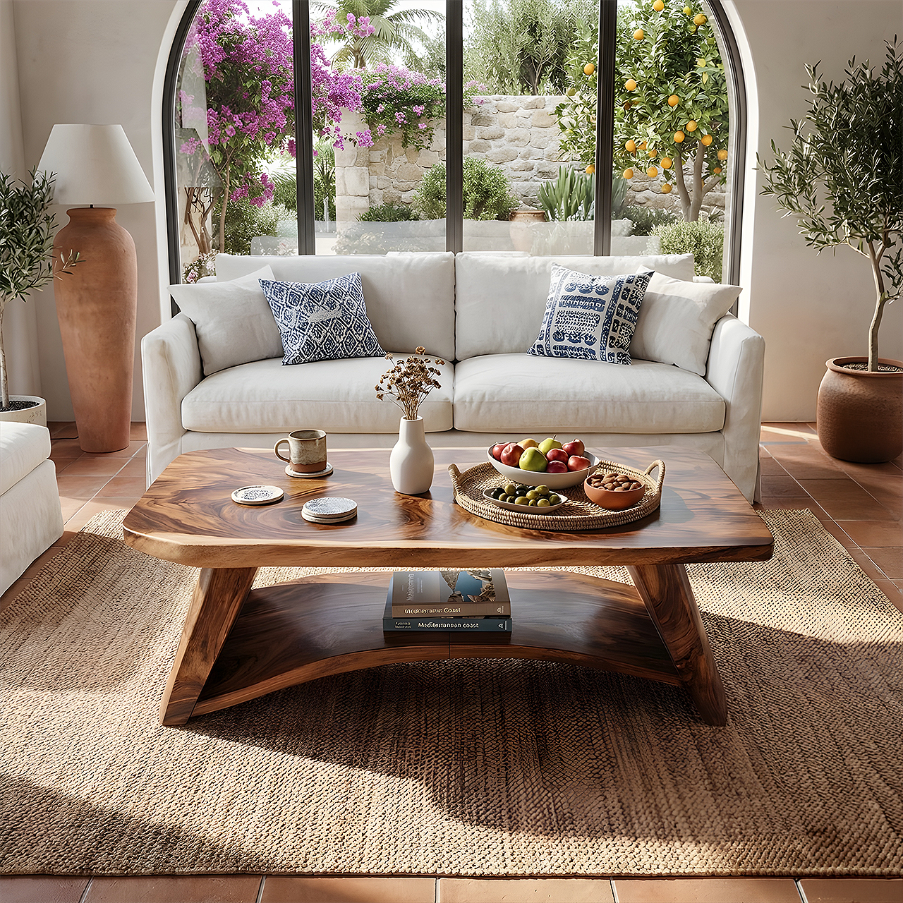 Solid Wood Coffee Table with Arched Base and Organic Edge Top - view 4 of 7