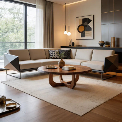 Round Natural Wood Coffee Table with Curved Open Sculptural Base - view 4 of 7