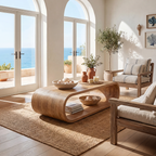 Curved Waterfall Coffee Table with Open Storage Shelf - view 6 of 7