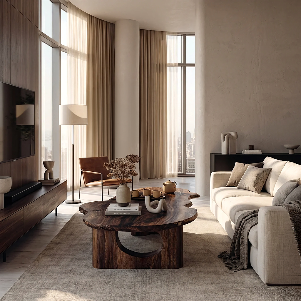 Live Edge Sculptural Coffee Table with Solid Base in Natural Wood - view 4 of 7