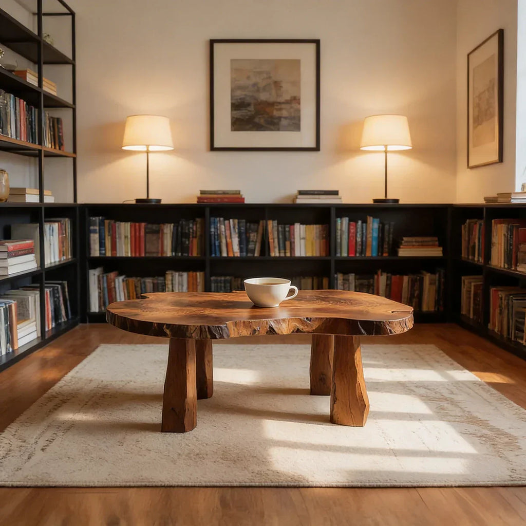 Live Edge Natural Wood Coffee Table with Solid Block Leg Base - view 3 of 7