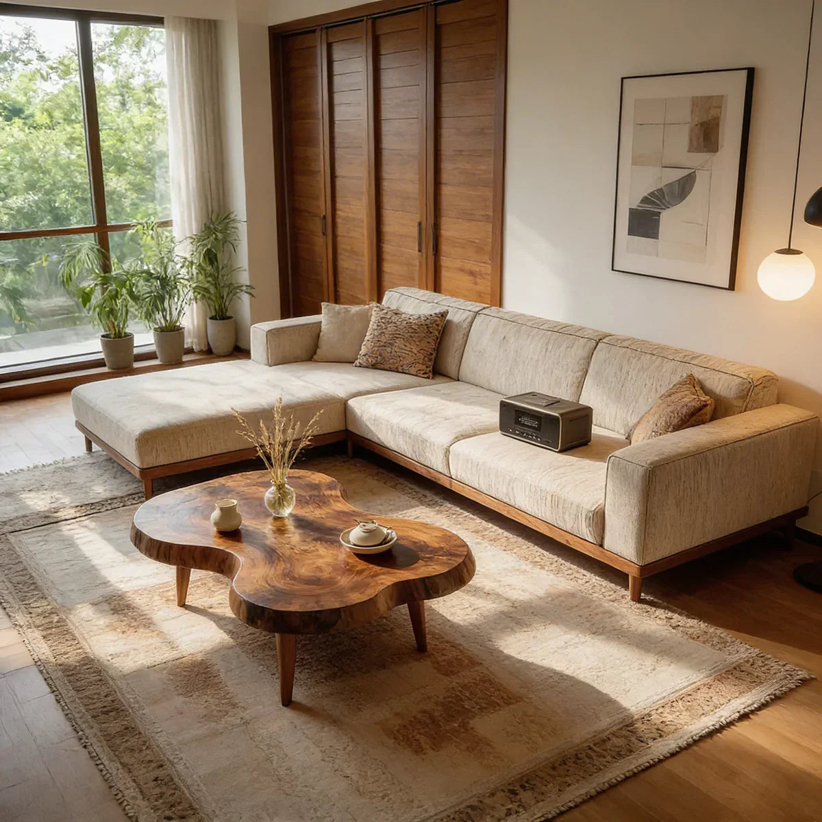 Organic Freeform Natural Wood Coffee Table with Rounded Edge Design - view 5 of 7
