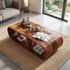 Curved Waterfall Coffee Table with Integrated Open Shelving - view 4 of 7