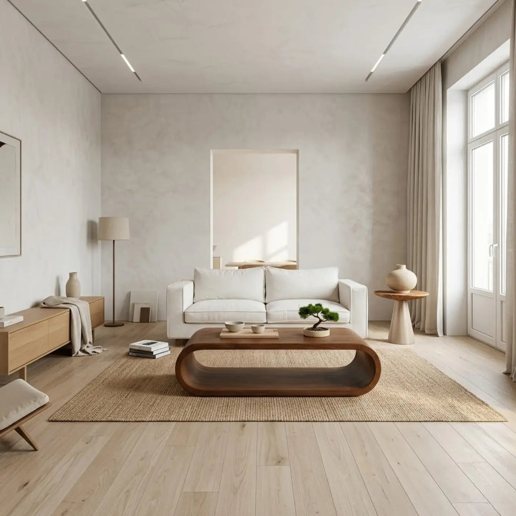 Sculptural Walnut Coffee Table with Curved Design and Open Shelf, Modern Living Room Decor - view 2 of 9
