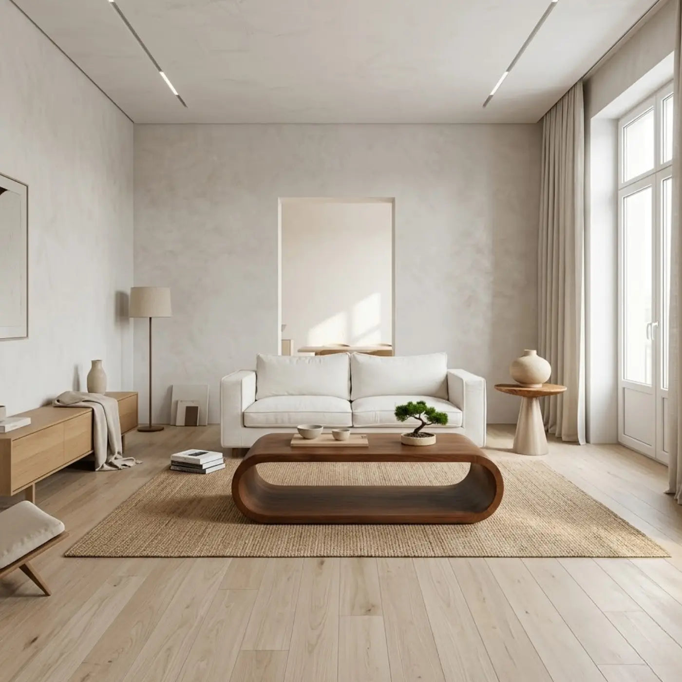 Sculptural Walnut Coffee Table with Curved Design and Open Shelf, Modern Living Room Decor - view 2 of 9