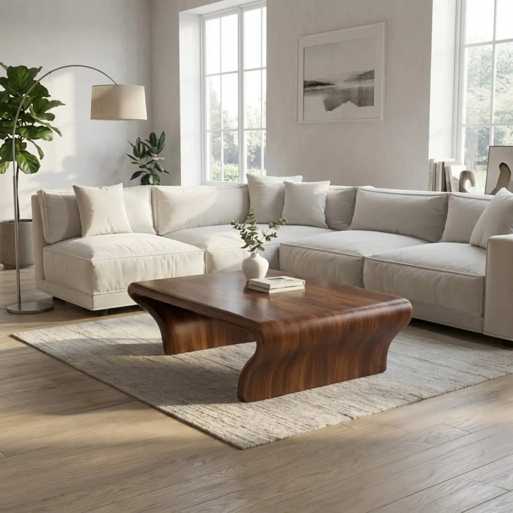 Sculptural Walnut Coffee Table with Curved Design, Modern and Minimalist Living Room Décor - view 2 of 9
