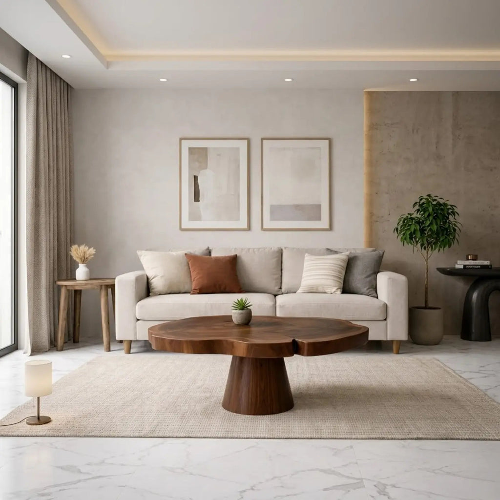 Solid Wood Coffee Table with Organic Edge Top Modern Sculptural Living Room Table - view 2 of 9