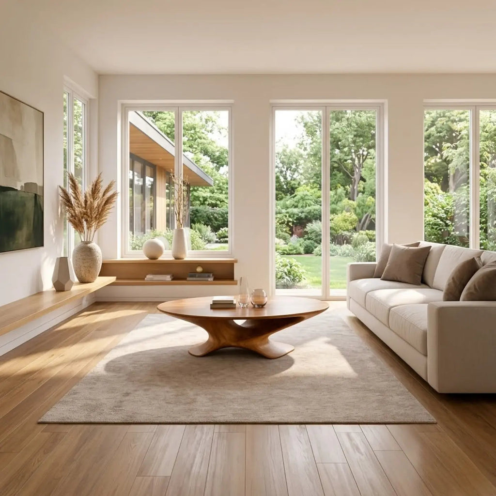 Modern Solid Wood Coffee Table with Sculptural Base and Round Wooden Living Room Table - view 2 of 9