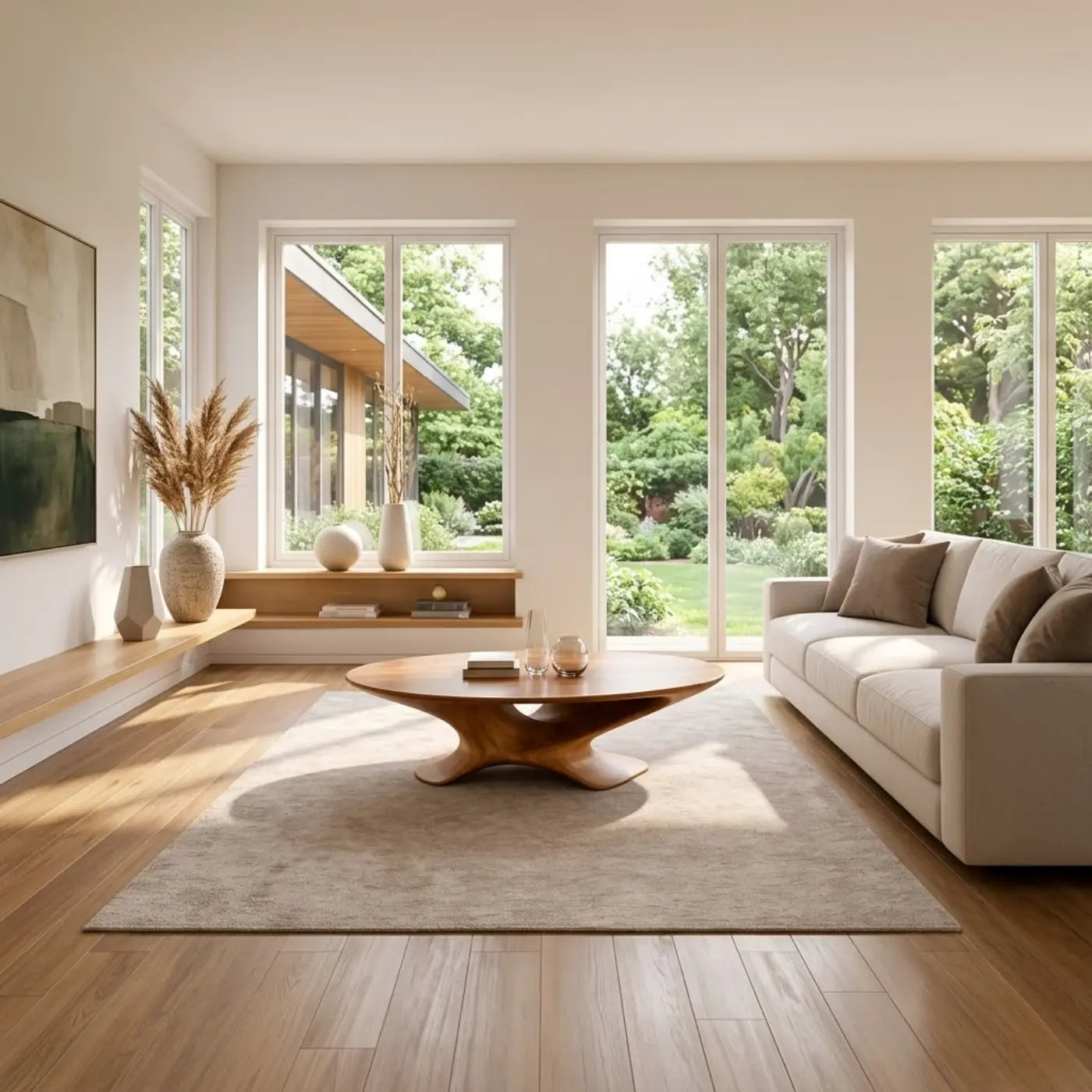 Modern Solid Wood Coffee Table with Sculptural Base and Round Wooden Living Room Table - view 2 of 9