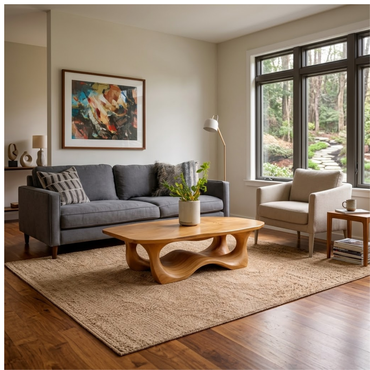 Solid Wood Coffee Table with Sculptural Base and Organic Curved Design - view 2 of 9