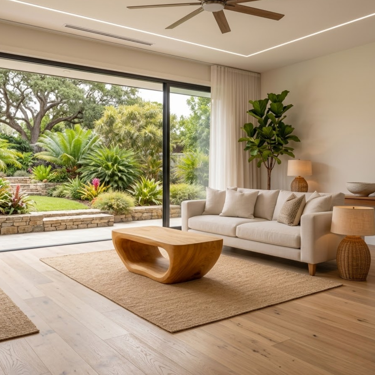 Solid Wood Coffee Table with Sculptural Hollow Base and Smooth Curved Design - view 2 of 9