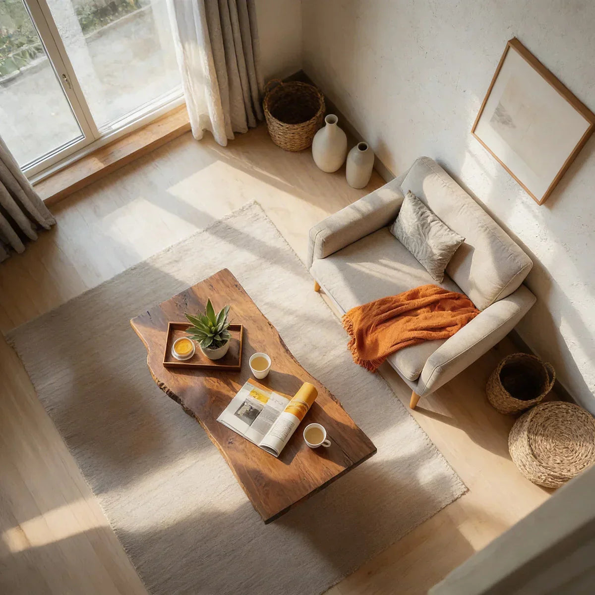 Live Edge Natural Wood Coffee Table with Sculptural Base - view 6 of 7
