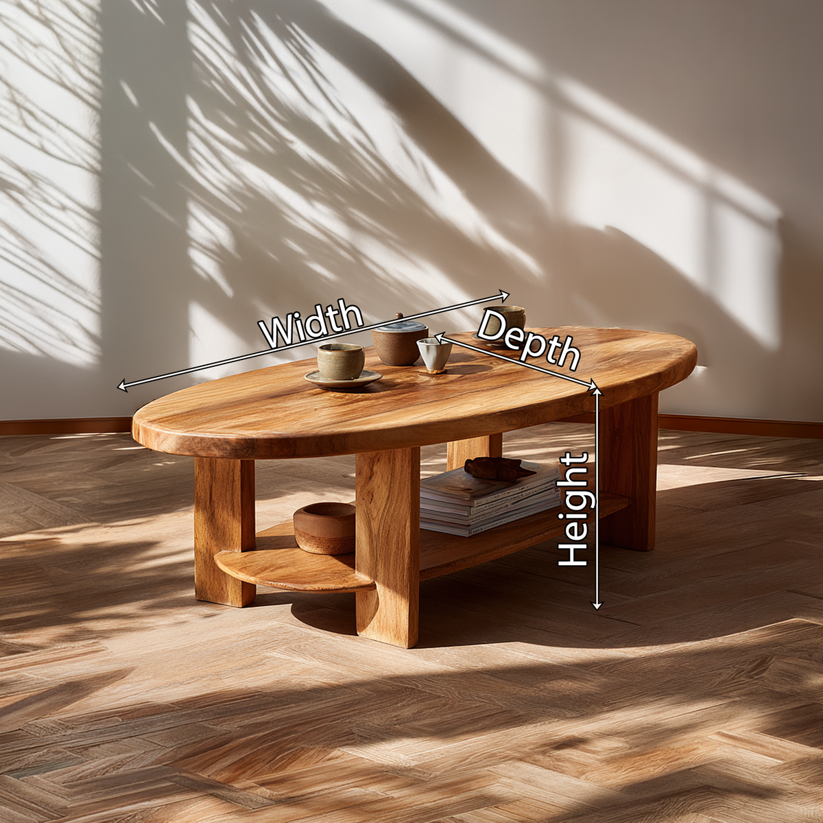 Oval Solid Wood Coffee Table with Open Shelf Storage - view 6 of 6