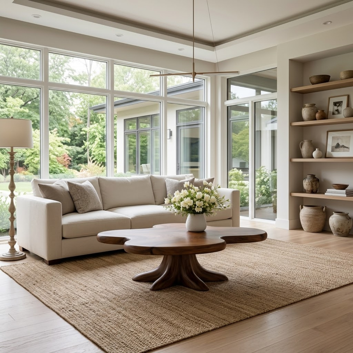 Solid Wood Coffee Table with Sculpted Flower Silhouette and Root Base - view 2 of 9