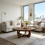 Modern Round Solid Wood Coffee Table with Sculptural Pedestal Base - view 2 of 9