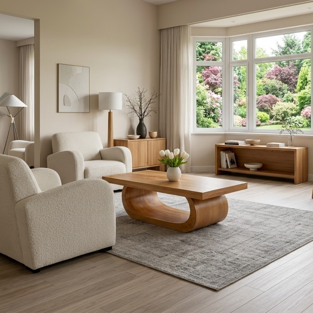 Solid Wood Coffee Table for Living Room with Curved Sculptural Base - view 2 of 9