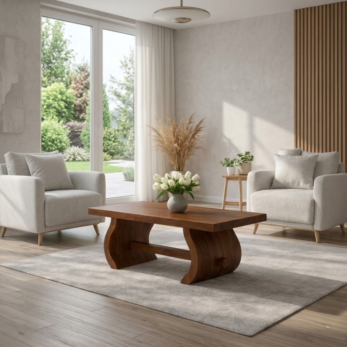 Solid Wood Coffee Table for Modern Home with Sculpted Curved Legs - view 2 of 9