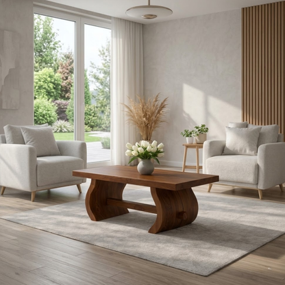 Solid Wood Coffee Table for Modern Home with Sculpted Curved Legs - view 2 of 9