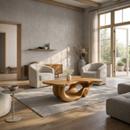 Solid Wood Live Edge Coffee Table for Modern Living Space with Sculptural Base - view 2 of 9