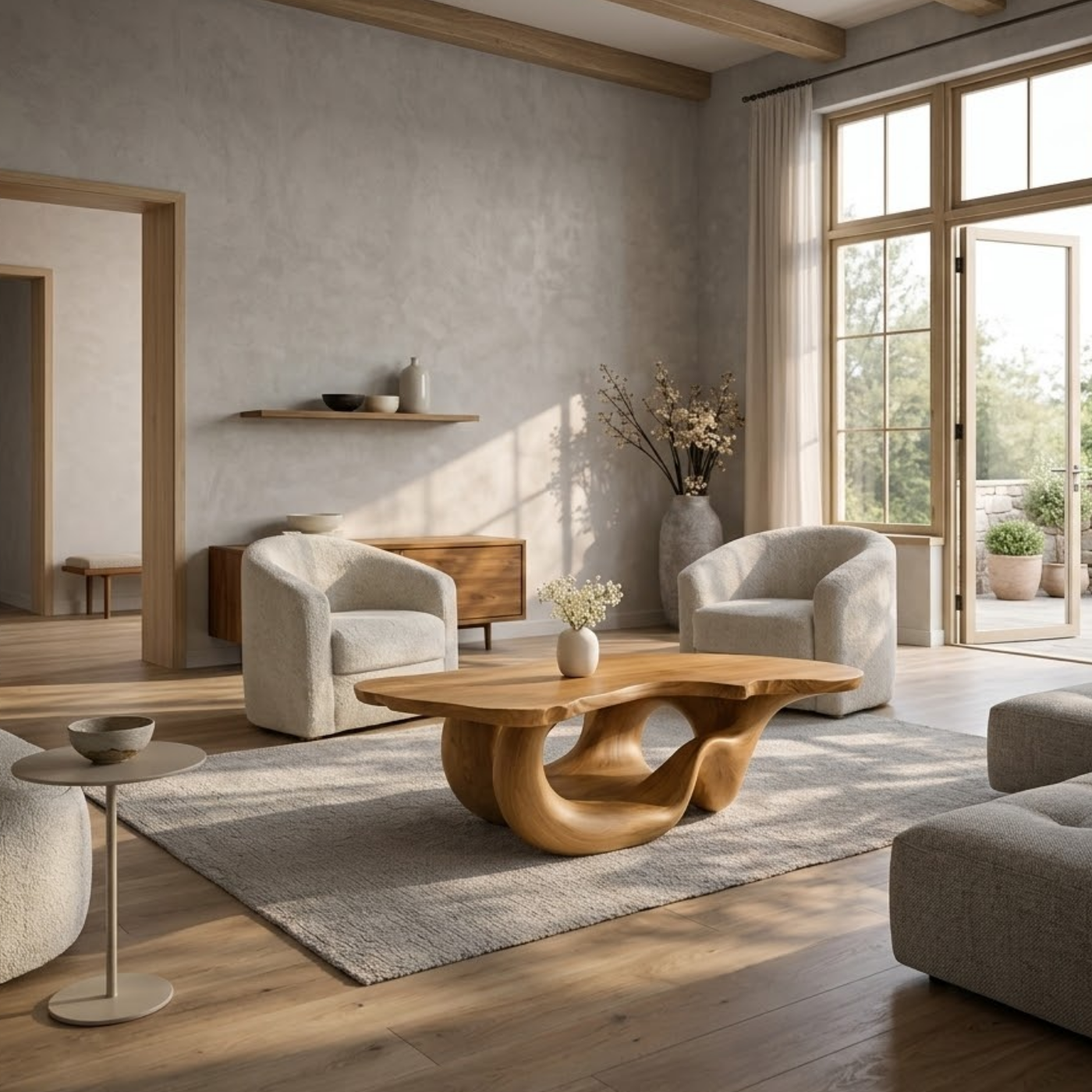 Solid Wood Live Edge Coffee Table for Modern Living Space with Sculptural Base - view 2 of 9