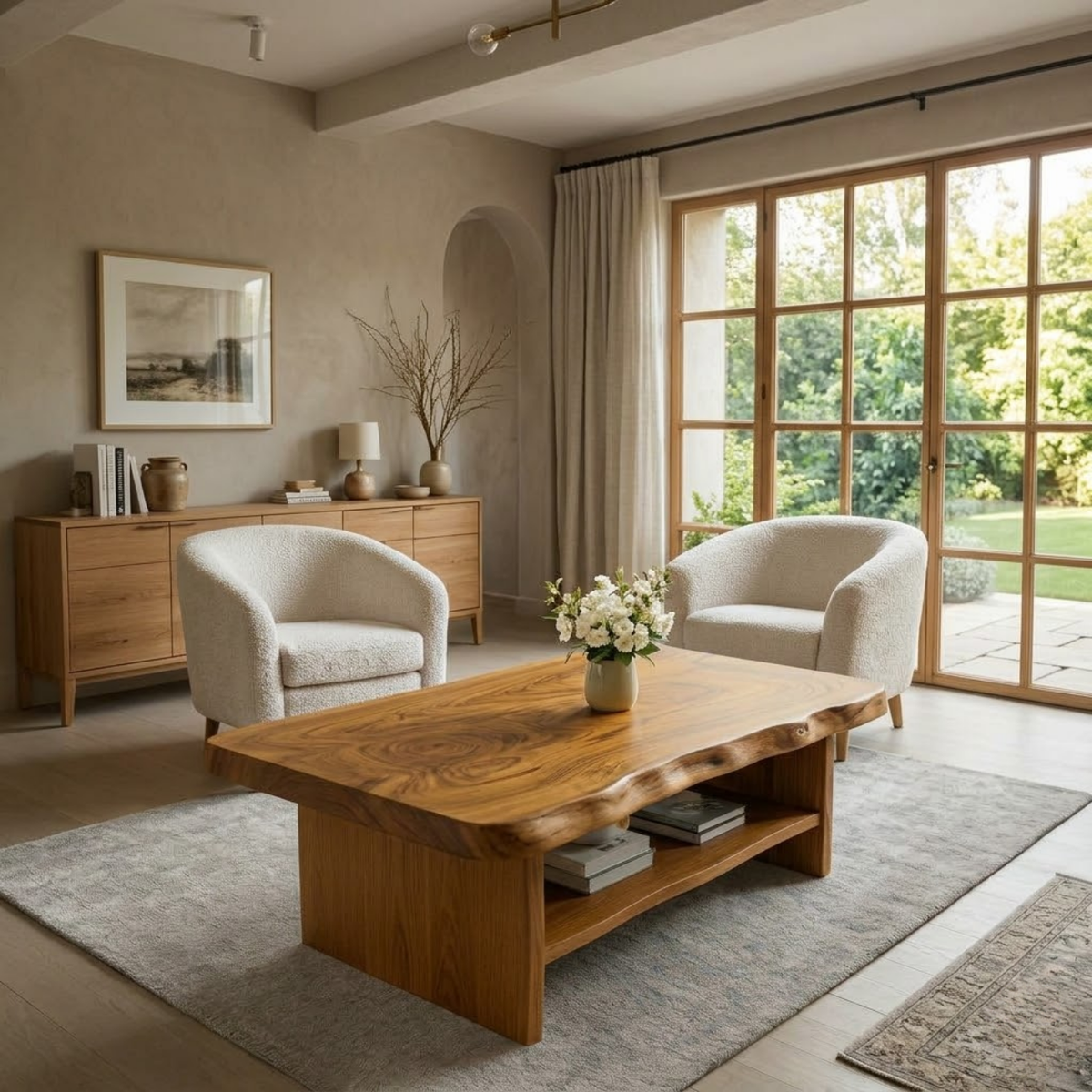 Solid Wood Coffee Table for Living Room with Live Edge Top and Storage Shelf - view 2 of 9