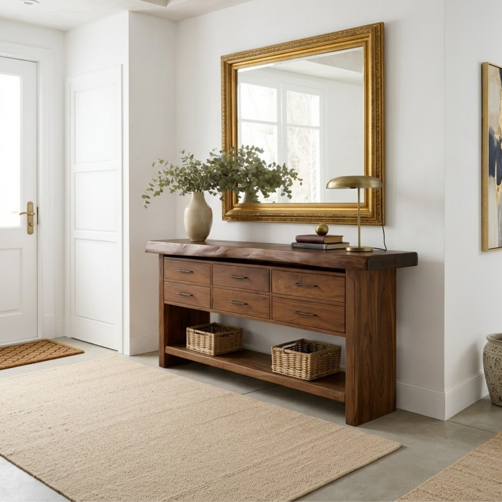 Solid Wood Console Table with Live Edge Top and 6 Drawers - view 2 of 9