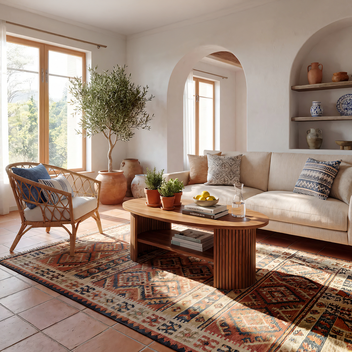 Oval Coffee Table with Fluted Base and Open Shelf Design - view 6 of 7