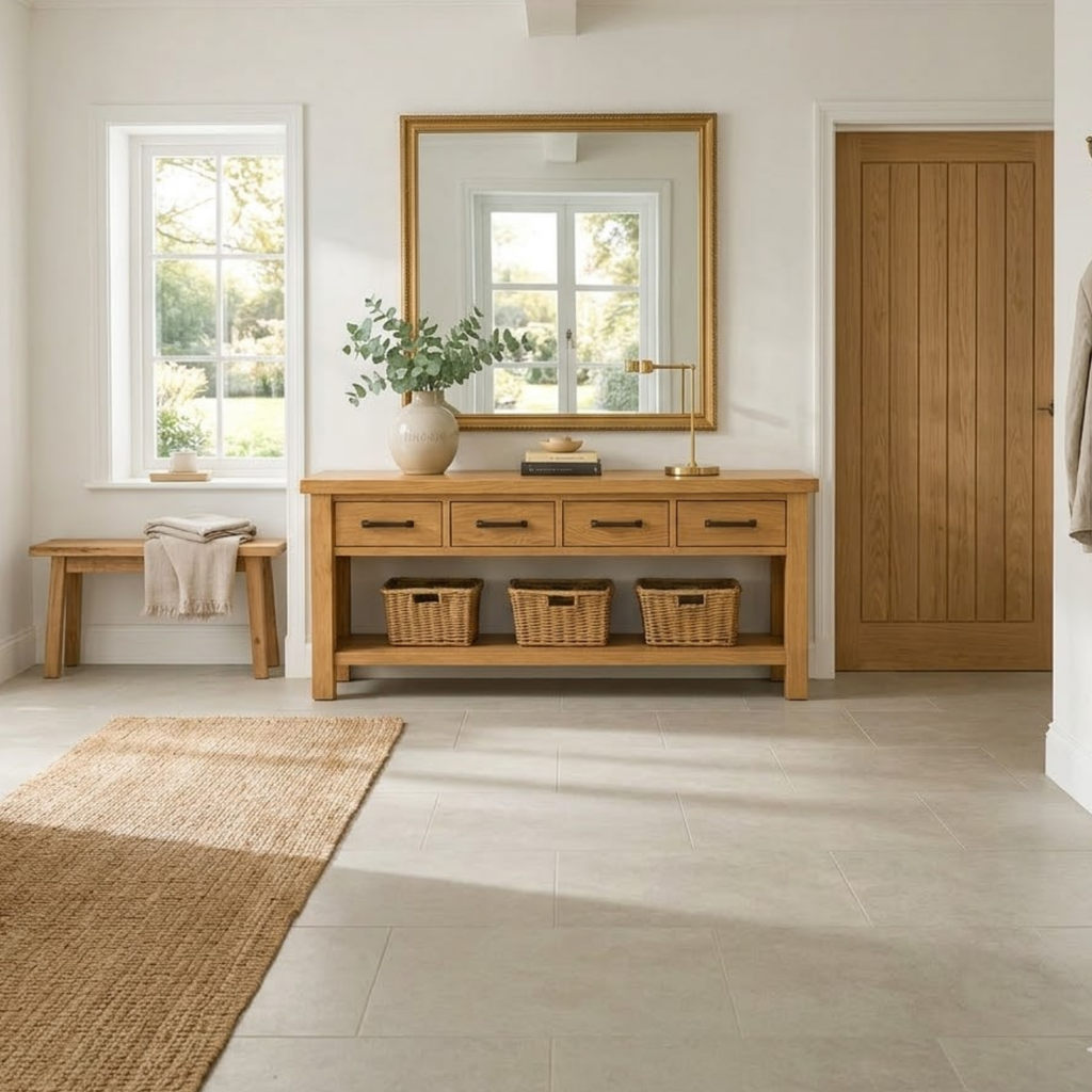 Solid Wood Console Table for Entryway with 4 Drawers and Open Shelf - view 2 of 9